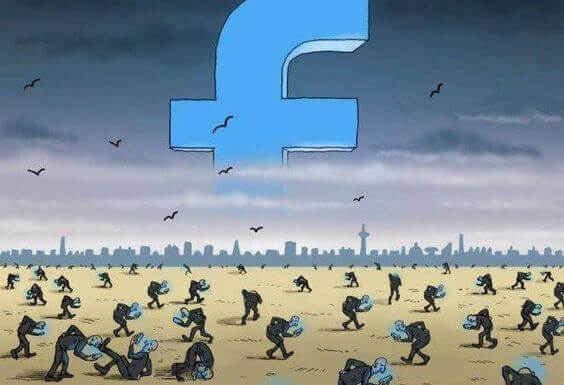 Personas consultando el facebook en un panorama desolador