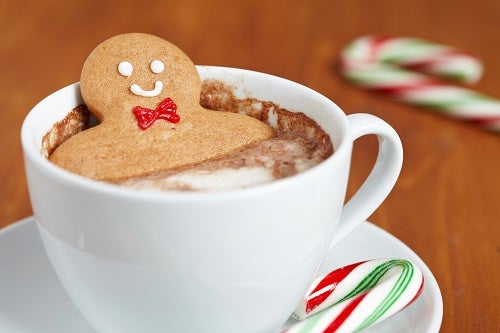 Gingerbread man in hot chocolate