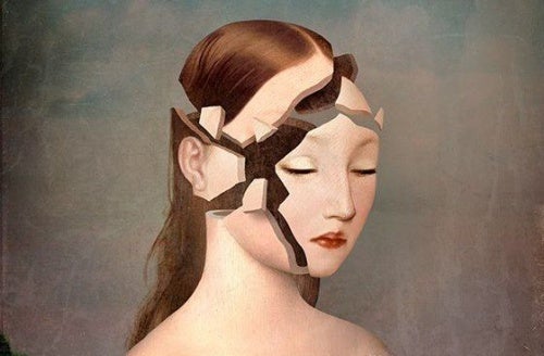 mujer con rostro fragmentado por depresion